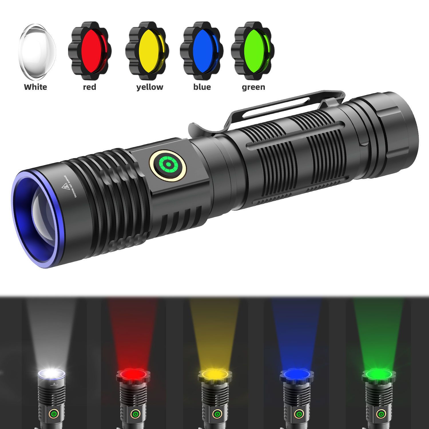 4-Color Lens White Laser Led Flashlight Telescope Zoom Spotlight Flashlights Tail Magenetic TYPE-C US B Input Output Torch